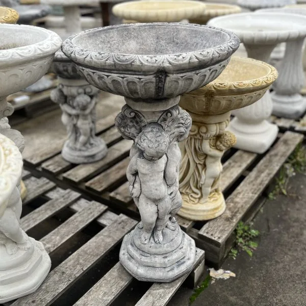 Three Cherub Concrete Birdbath Tall (1605) - Image 2