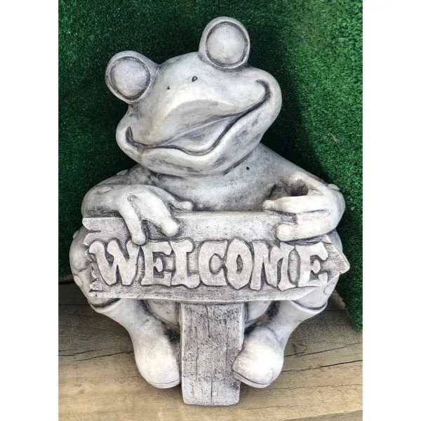 Frog Holding Welcome Sign Concrete Statue