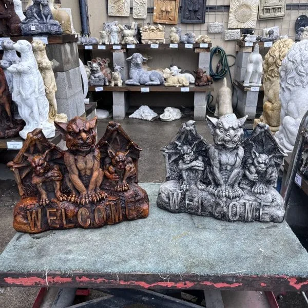 Welcome Gargoyles on a Rock Concrete Statue (1111)