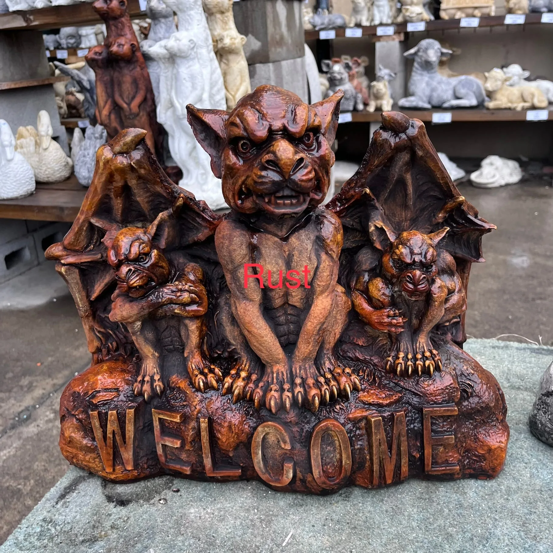 Welcome Gargoyles on a Rock Concrete Statue (1111) - Image 2