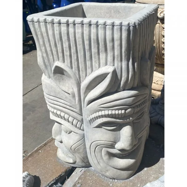 Aztec Head Square Concrete Pot