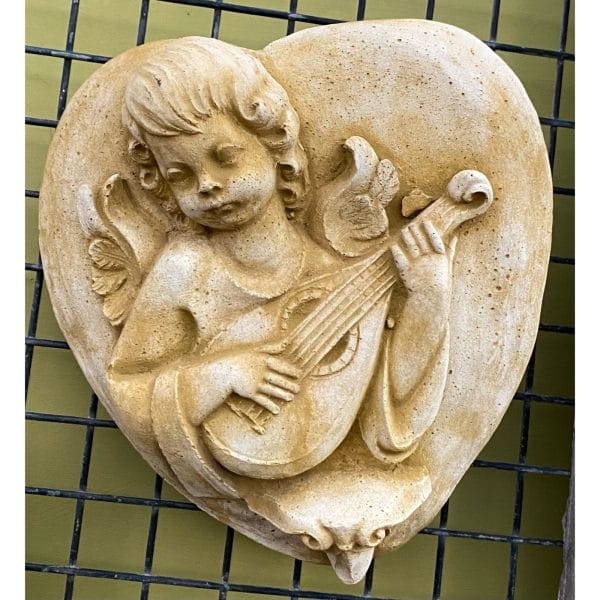 Angel Playing Lute Concrete Wall Plaque