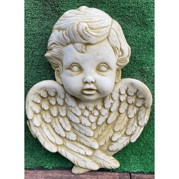 Cherub Face - Long Concrete Wall Plaque