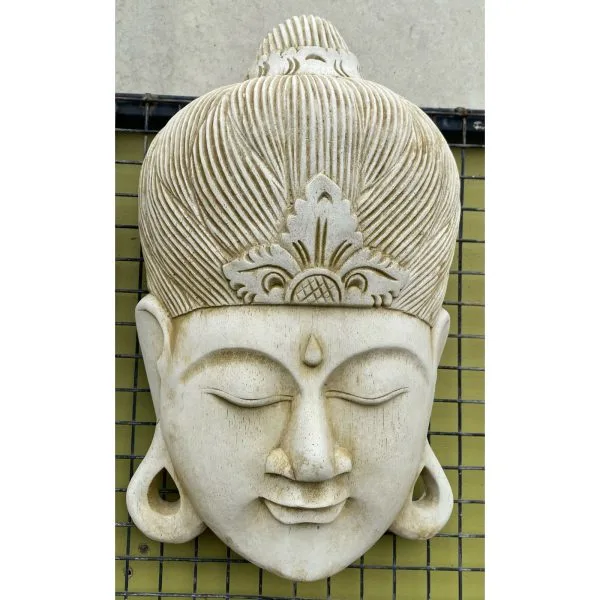 Buddha Head Mask Large - Lines Concrete Wall Plaque 7318