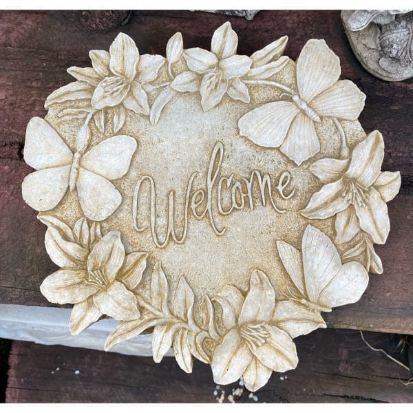 Welcome Lilies and Butterflies Concrete Wall Plaque 0548