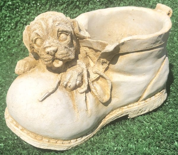 Dog on Boot Small Concrete Statue 0917