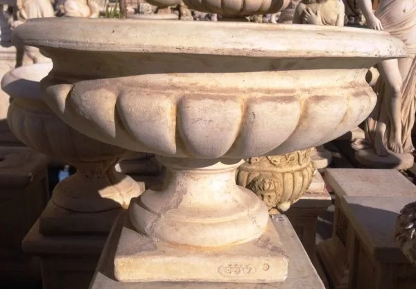 Low Scalloped Concrete Urn Planter (1856)