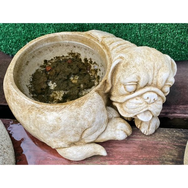 Pug Bowl Concrete Dog Ornament 0172