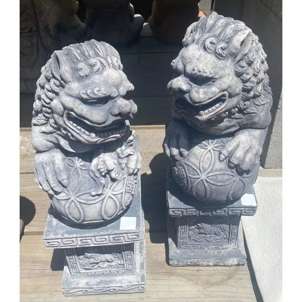 Foo (Fu) Dog on Pedestal Male (Chinese Lion) Concrete Statue 7416 - Image 2