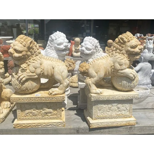 Foo (Fu) Dog on Pedestal Male (Chinese Lion) Concrete Statue 7416 - Image 3