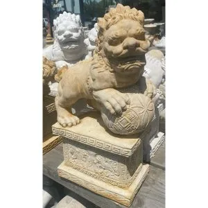 Foo (Fu) Dog on Pedestal Male (Chinese Lion) Concrete Statue 7416