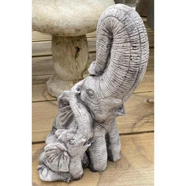 Elephant and Baby Trunk Up Concrete Animal Statue 0955