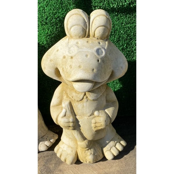 Frog with Broom Concrete Animal Statue 0933
