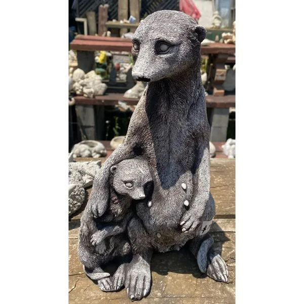 Meerkat Mother and Son Concrete Animal Statue 0976