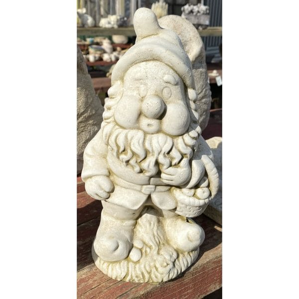 Gnome with Basket Concrete Statue 0343