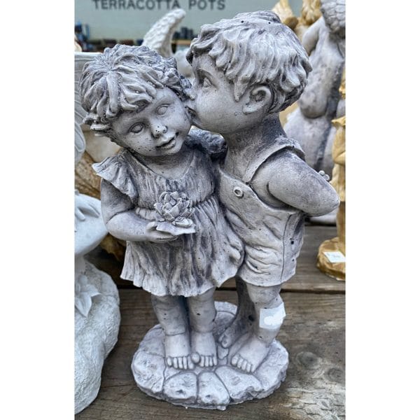 Boy and Girl Kissing Small Concrete Statue 9527