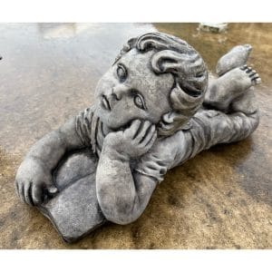 Boy Lying with Book Small Concrete Statue 0228