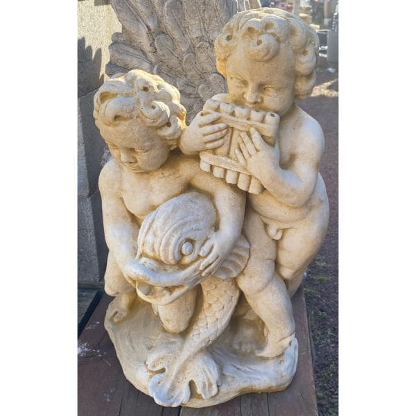 Cherubs with Fish Concrete Statue