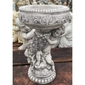 Cherub and Bowl Right Concrete Statues 0261R