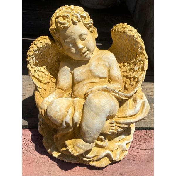 Angel in Basket Small Concrete Statue