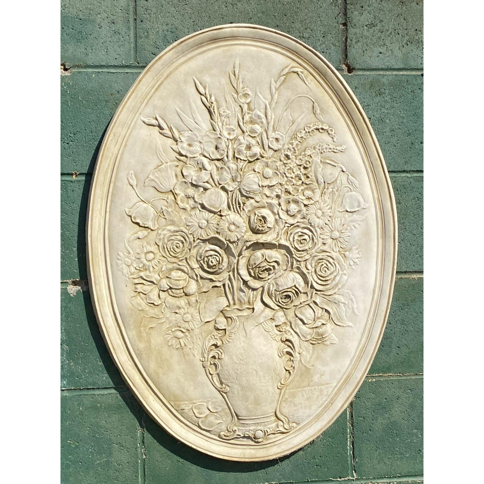 Large Flower Arrangement Vertical Concrete Wall Plaque