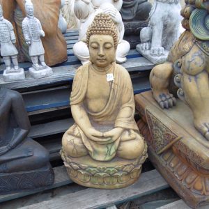 Thai Buddha on Oval Base Concrete Garden Statue Rust/Green