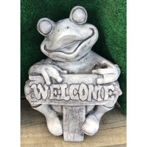 Frog Holding Welcome Sign Concrete Statue