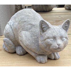 Crouching Cat Concrete Garden Statue Ornament