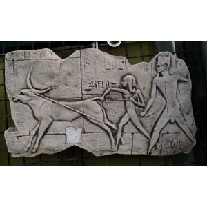 Egyptian Ox Pulling Concrete Wall Plaque