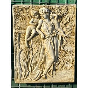 Lady and Two Large Cherubs Concrete Wall Plaque 0486