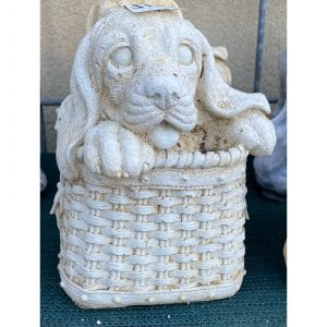 Small Dog in Basket Concrete Statue 1118