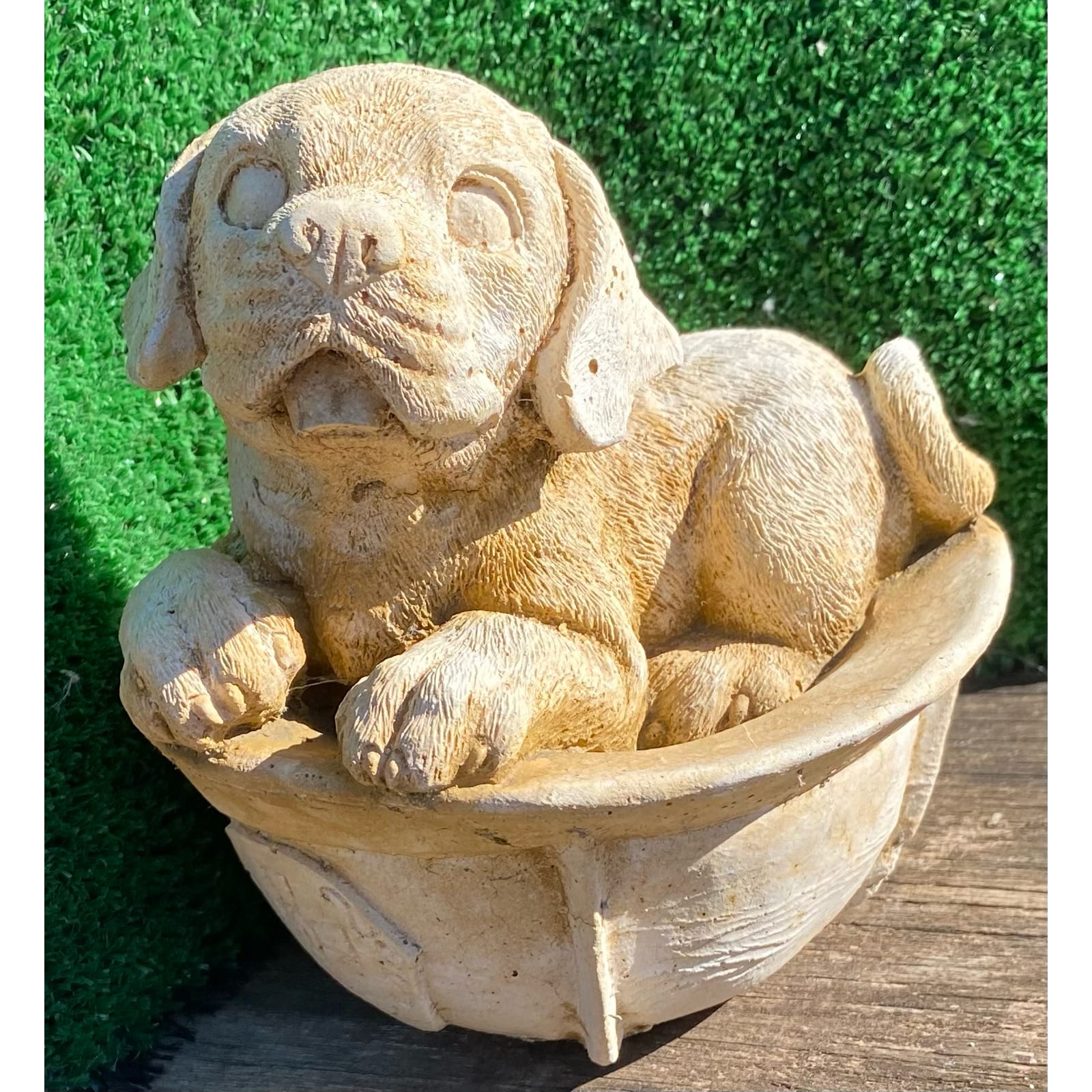 Small Dog in Helmet Concrete Statue 1128