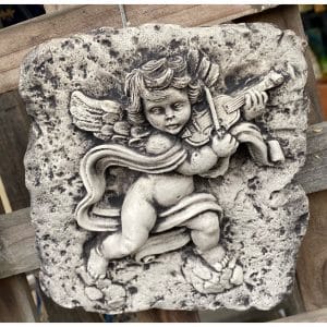 Cherub Playing Violin Concrete Wall Plaque 0441