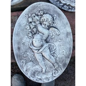 Oval Cherub with Grapes Concrete Wall Plaque 0462