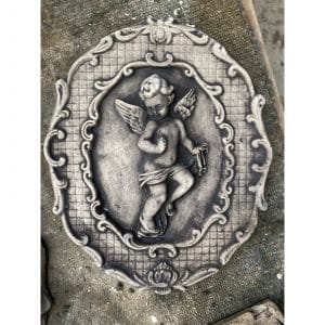 Cherub in Oval Frame Look Left Concrete Wall Plaque 0542