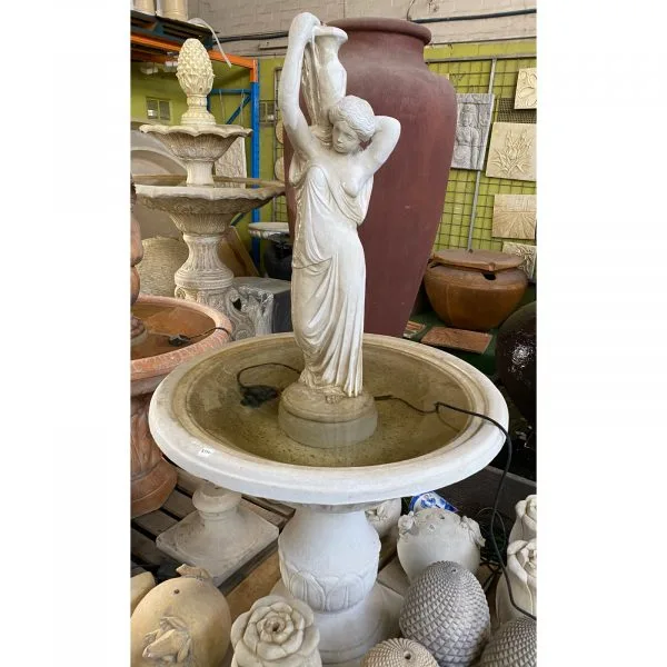 Jug Lady in Victorian Bowl on Victorian Pedestal Concrete Fountain