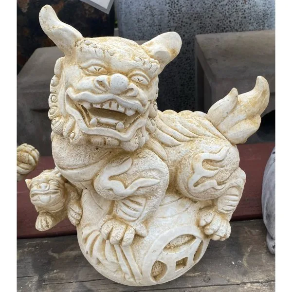 Foo (Fu) Dog on Ball Female (Chinese Lion) Concrete Ornament Statue 8054