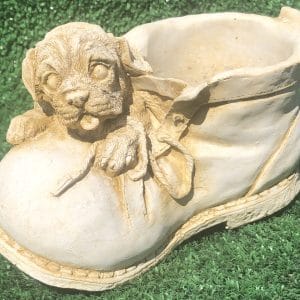 Dog on Boot Small Concrete Statue 0917