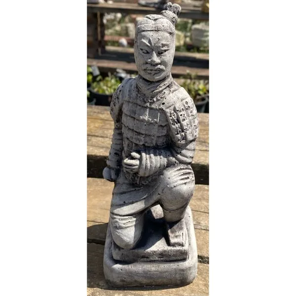 Chinese Warrior Kneeling Concrete Statue 0374d