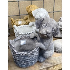 Puppy with Basket Concrete Animal Statue 1054