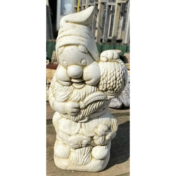Gnome with Basket of Wheat Concrete Statue 0349