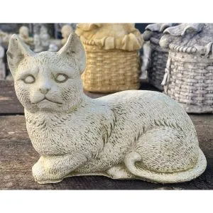 Lying Tabby Small Concrete Cat Statue 0175