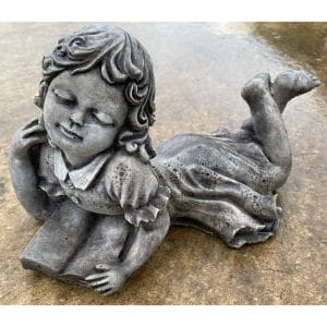 Girl Lying with Book Small Concrete Statue 0248
