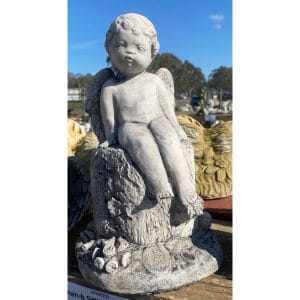 Cherub on Stump Concrete Angel Statue 0259