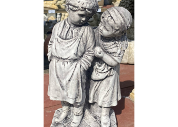 Have an Apple Concrete Boy and Girl Statue 0232