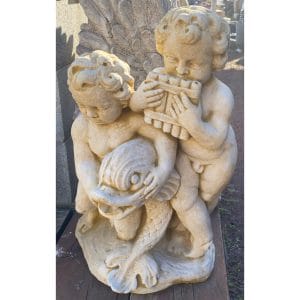 Cherubs with Fish Concrete Statue