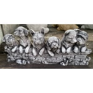 Six Doggies on a Fence Concrete Dog Statue 0040