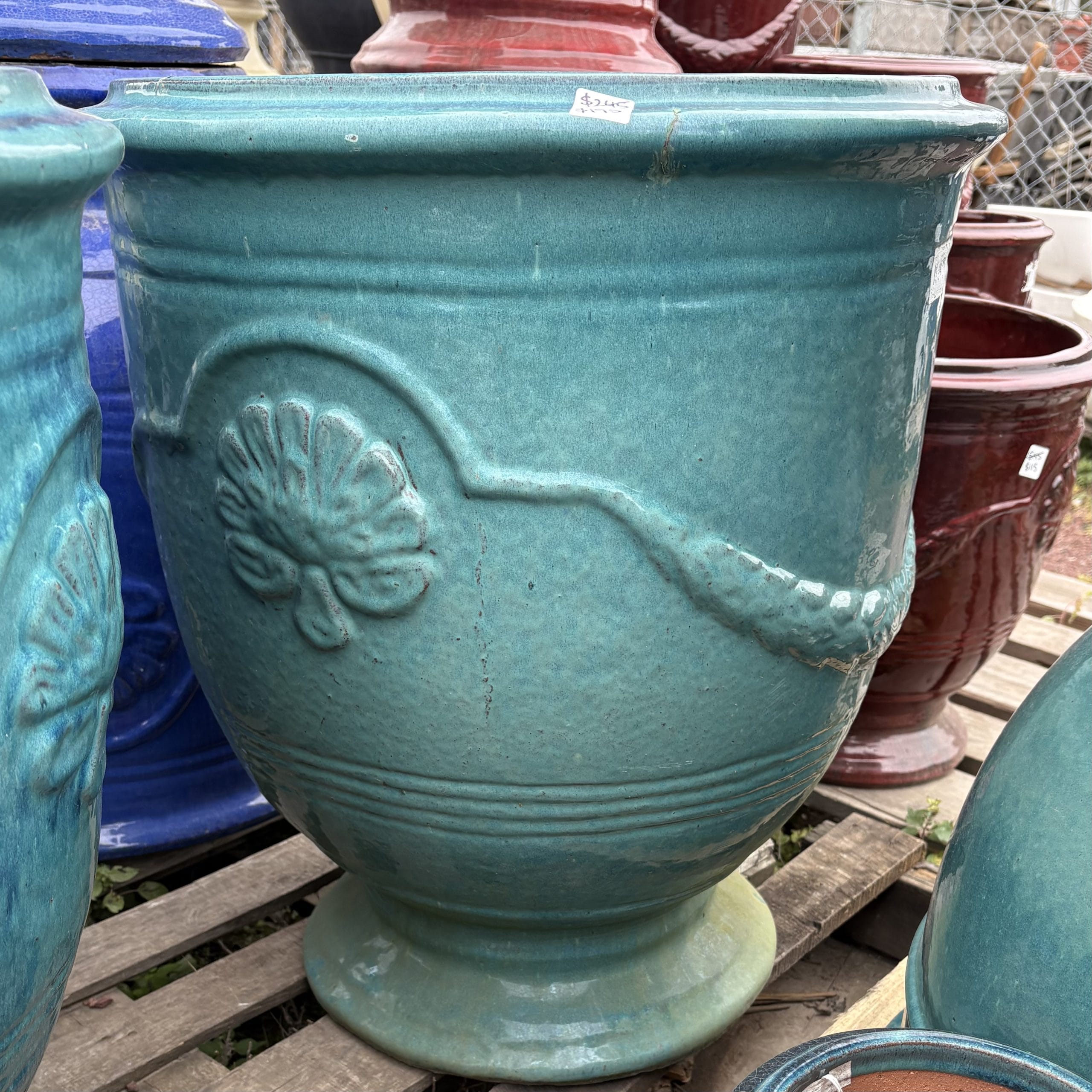 CLEARANCE! Provincial Urns Glazed in Blue, Aqua and Red - Image 2