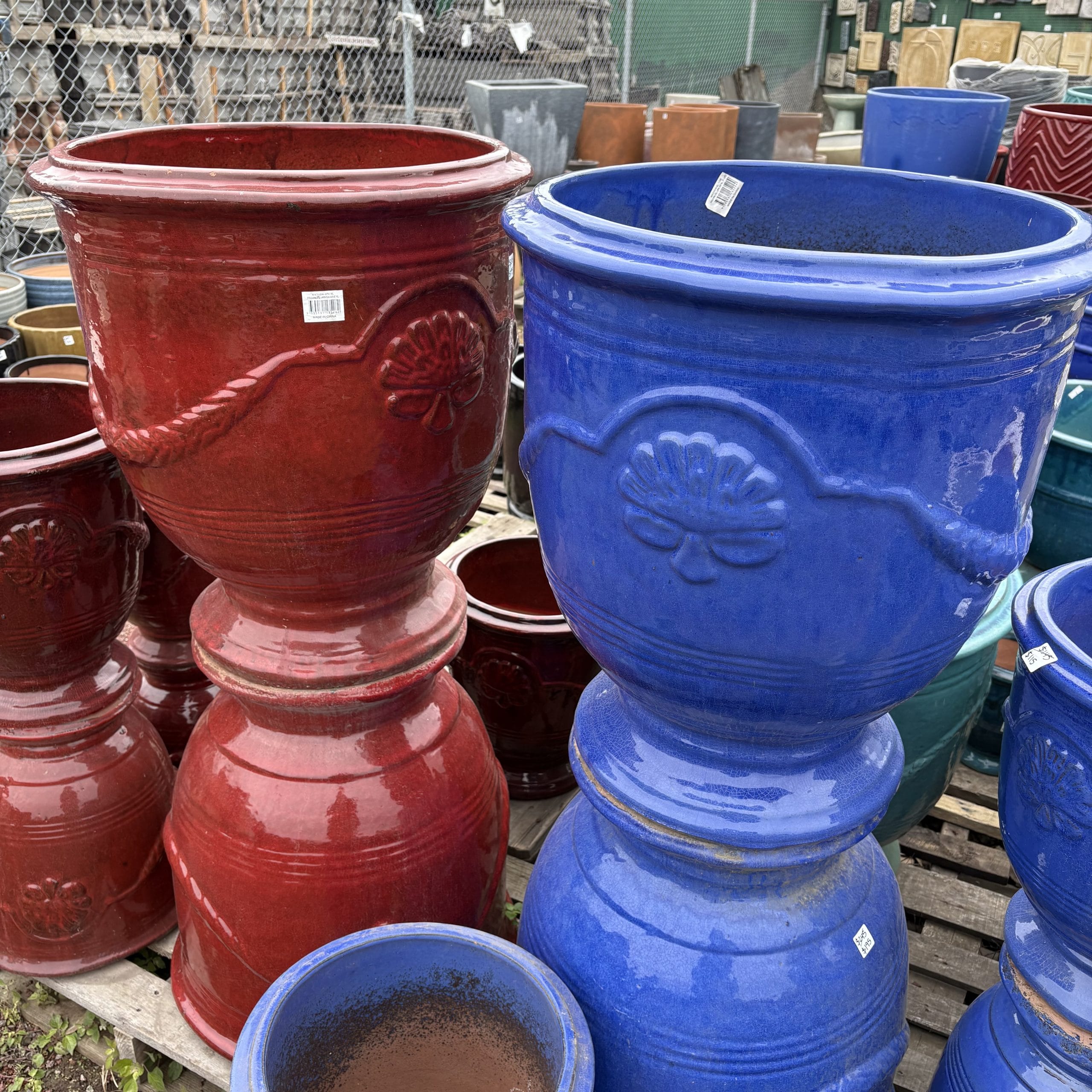 CLEARANCE! Provincial Urns Glazed in Blue, Aqua and Red