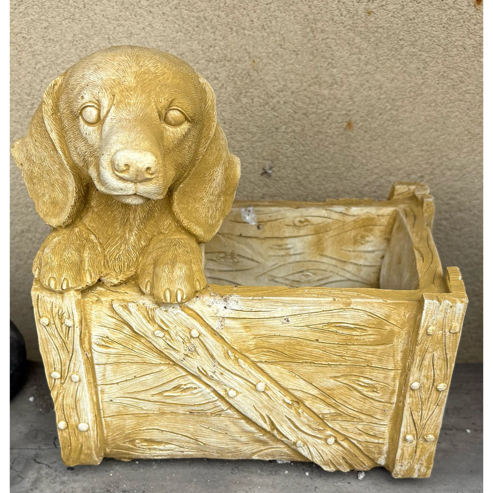 Dachshund in Crate Concrete Dog Statue 1067